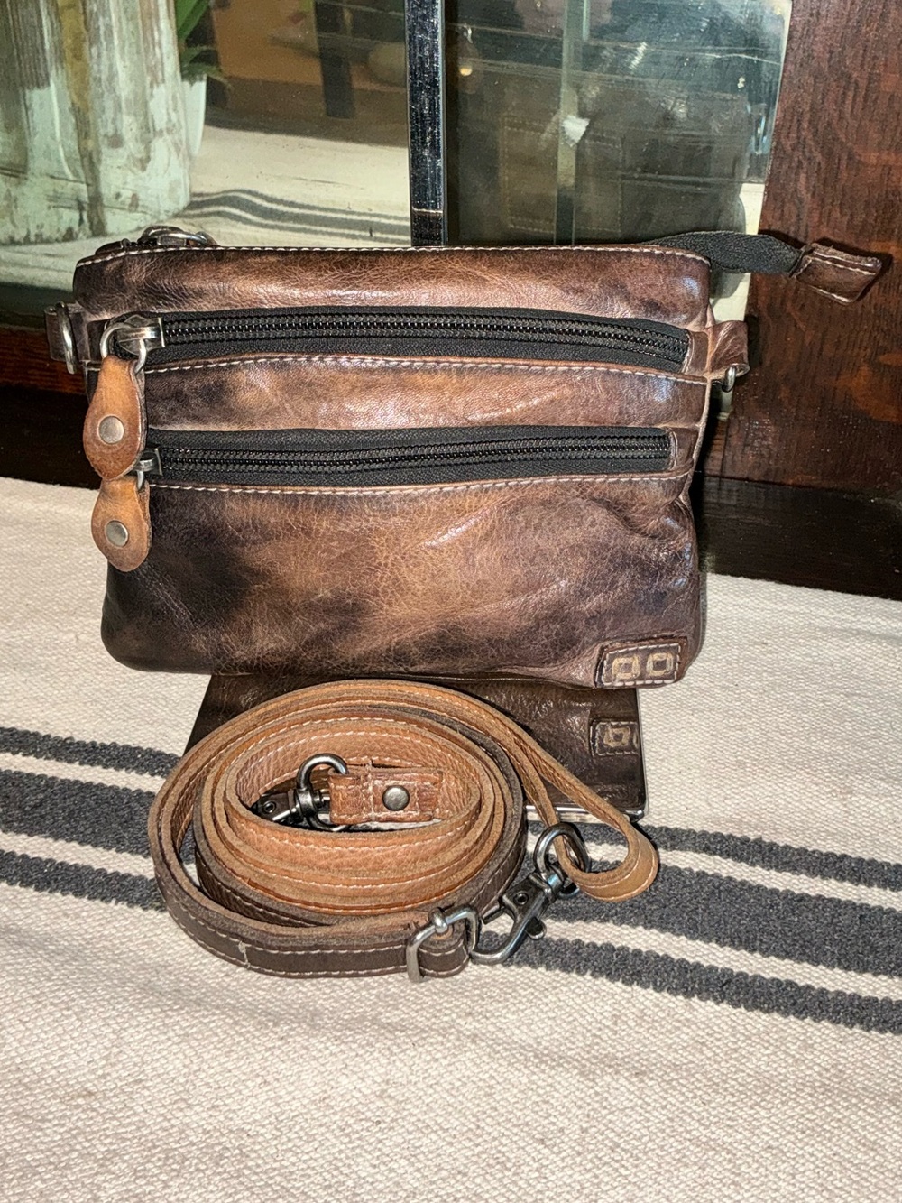 NWOT Bed Stu Leather Viana Crossbody Belt Bag Clutch Tonic Breeze MSRP $180
